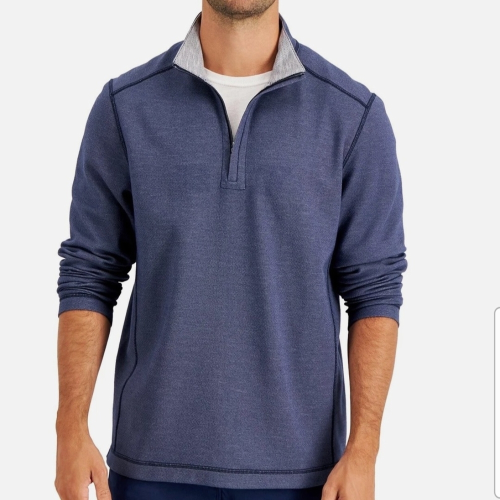 Tommy Bahama 'Switch It Up' Reversable Navy Long Sleeve Pullover Shirt Mens XXL